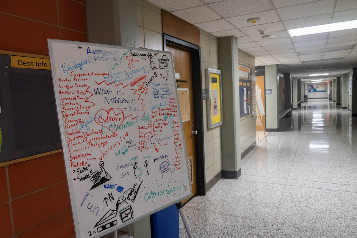 sign with words about anthropology at UNC-Greensboro